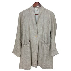 EILEEN‎ FISHER Organic Linen Neutral Blazer Jacket PP Petite Lagen Tan Minimal